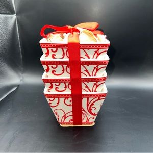 CIROA FIORI SIMPLE SERVE MINI BOWLS SQUARE RED WHITE NWT PORCELAIN SET OF 4